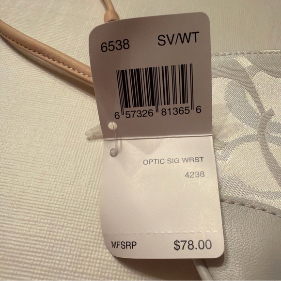 NWT Coach white canvas/leather and Tan Wristlet, matching accessories available